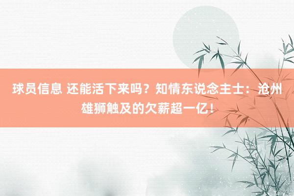 球员信息 还能活下来吗？知情东说念主士：沧州雄狮触及的欠薪超一亿！