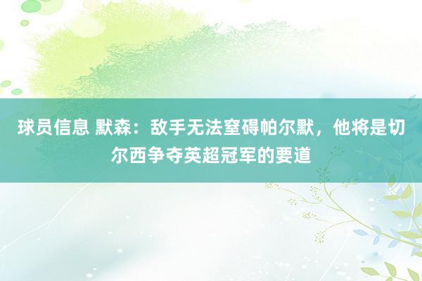 球员信息 默森：敌手无法窒碍帕尔默，他将是切尔西争夺英超冠军的要道