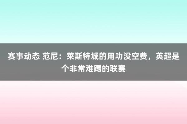 赛事动态 范尼：莱斯特城的用功没空费，英超是个非常难踢的联赛